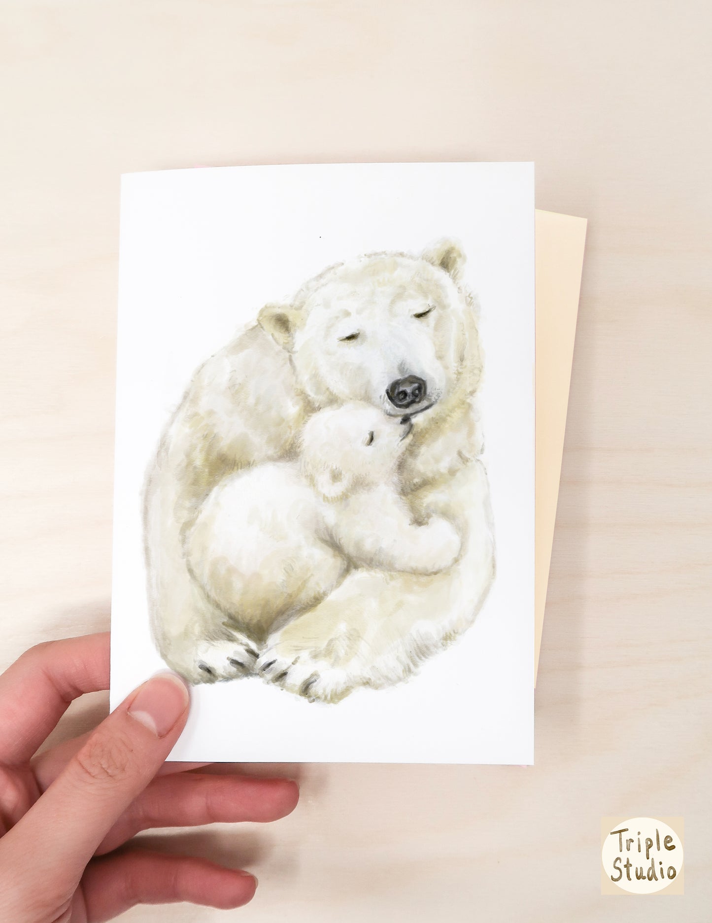 Baby Polar Bear and Mom Watercolor Card