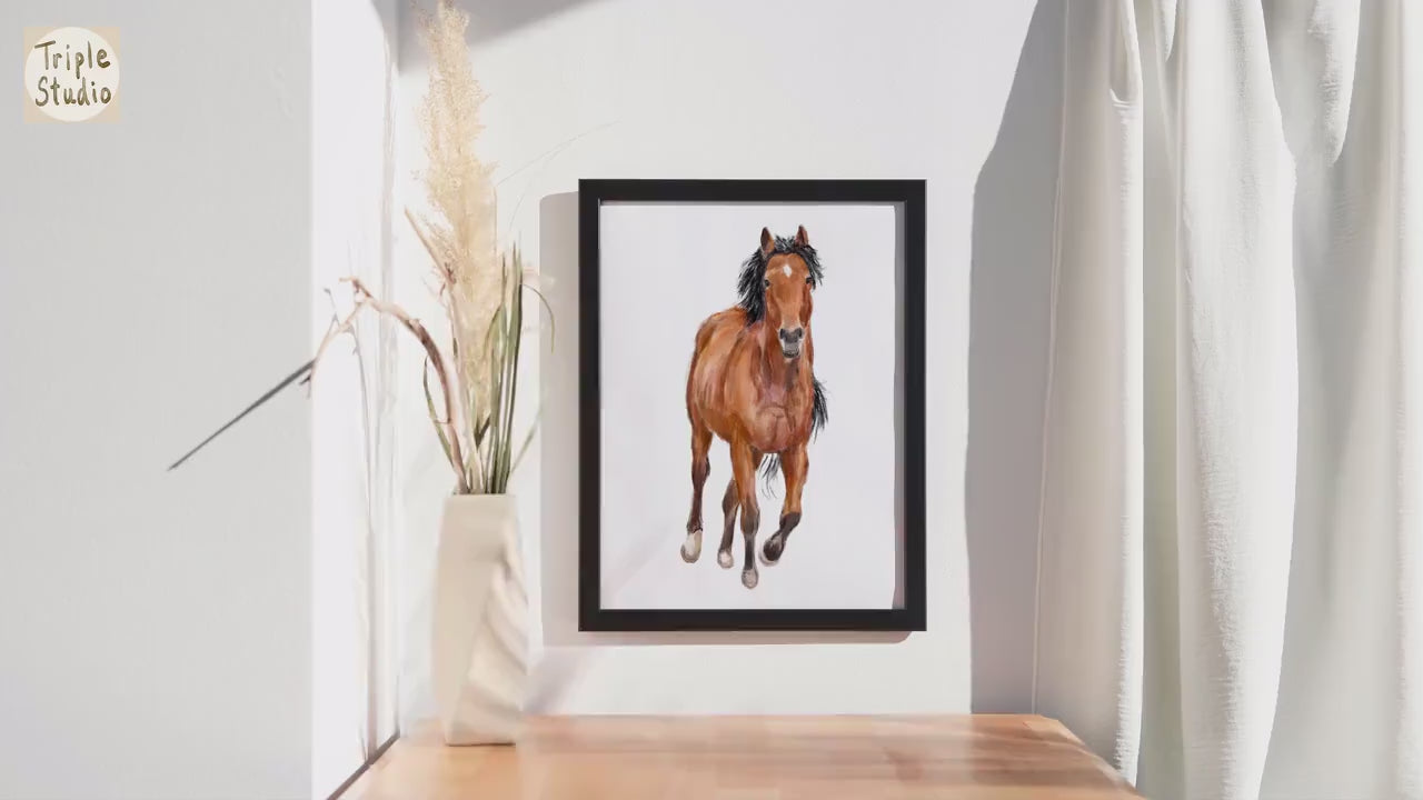 Majestic Brown Horse Watercolor Painting | Modern American Quarter Wall Art | Equestrian Decor, Earthy Farm Farmhouse, Signed by Artist