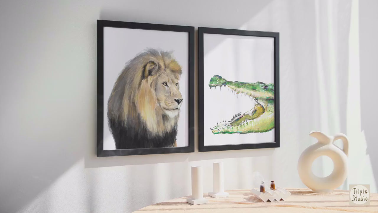 Alligator Nursery Art - Crocodile Watercolor Painting - Safari Green Wall Print - Baby Boy room decor - Jungle Themed