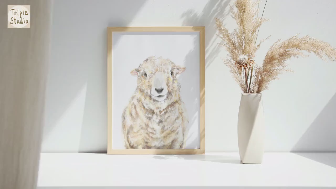Farmhouse Sheep Art Print - "I am the Good Shepherd", Bible Decor, Lamb Painting, Nursery Animal Artwork, Rustic Wall Poster, Original