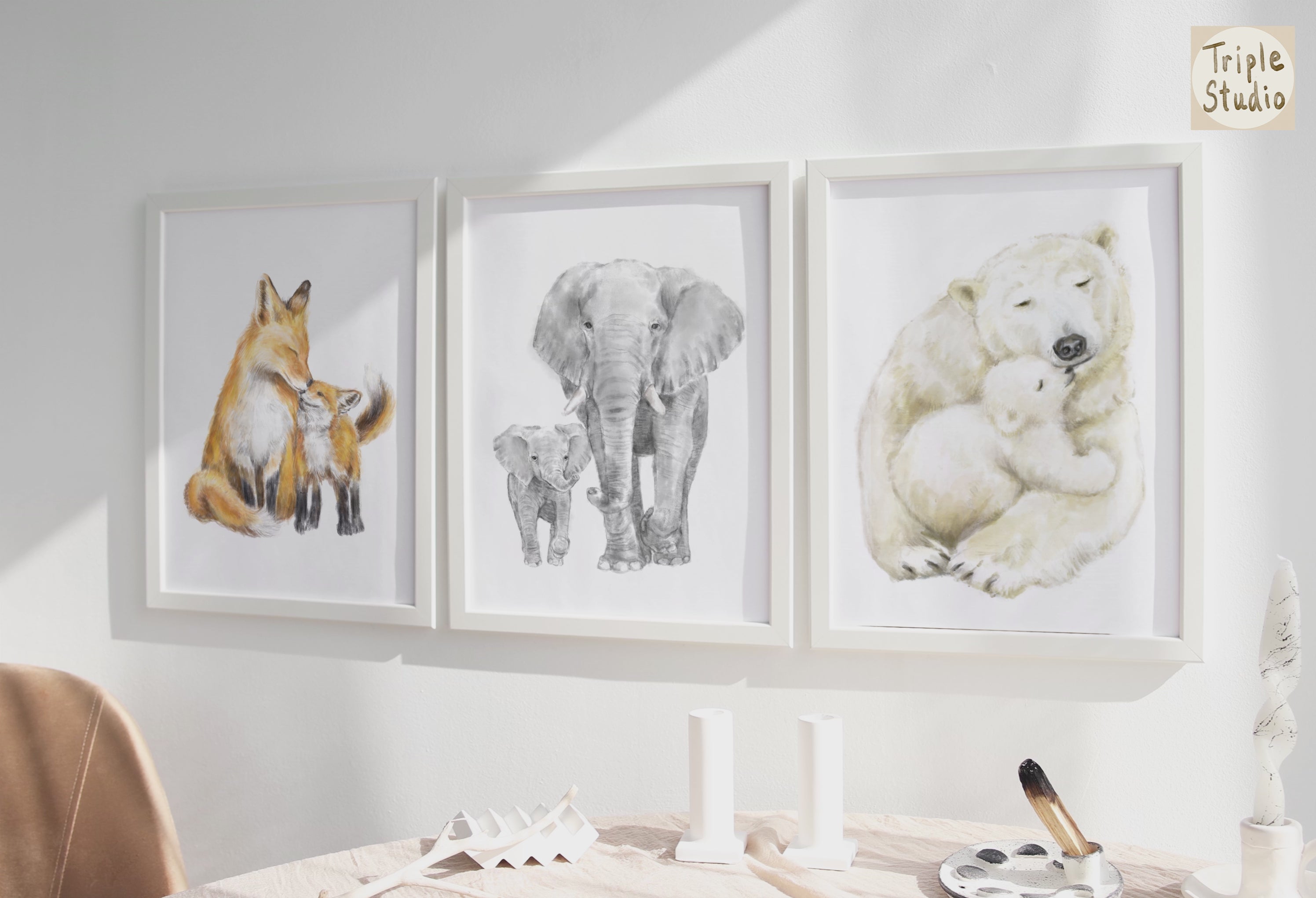 Elephant Family Portrait Print with Personalized Names