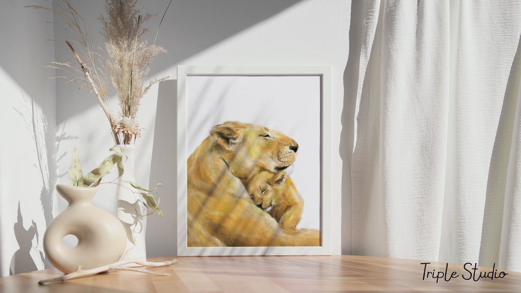 Lion Mom and Baby Art Print