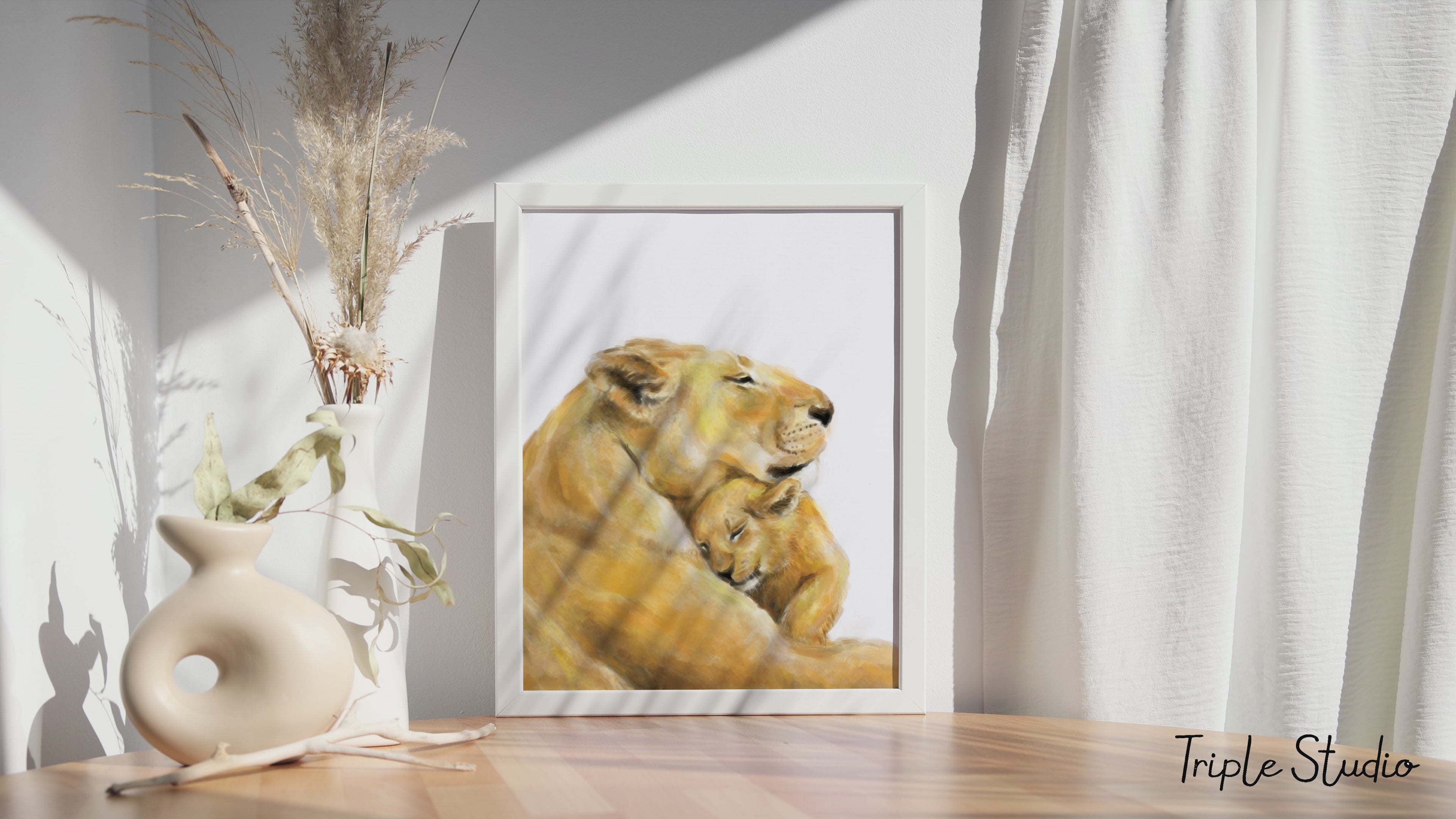 Lion Mom and Baby Art Print