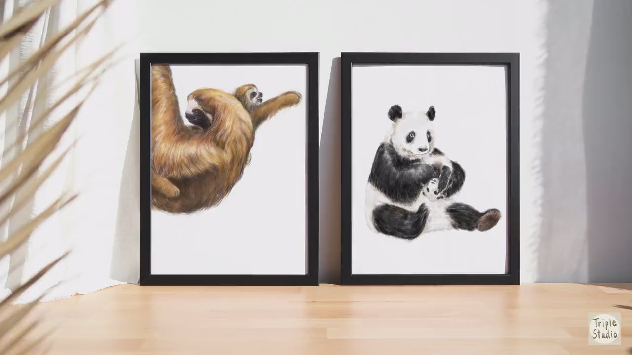 Baby Sloth and Mom Art Print