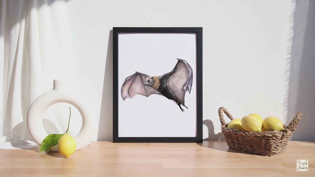 Bat Wall Art - Gothic Steampunk Painting for Gender Neutral Room Decor, Vampire Dark Theme for Home Living Room Bedroom Office Decoration