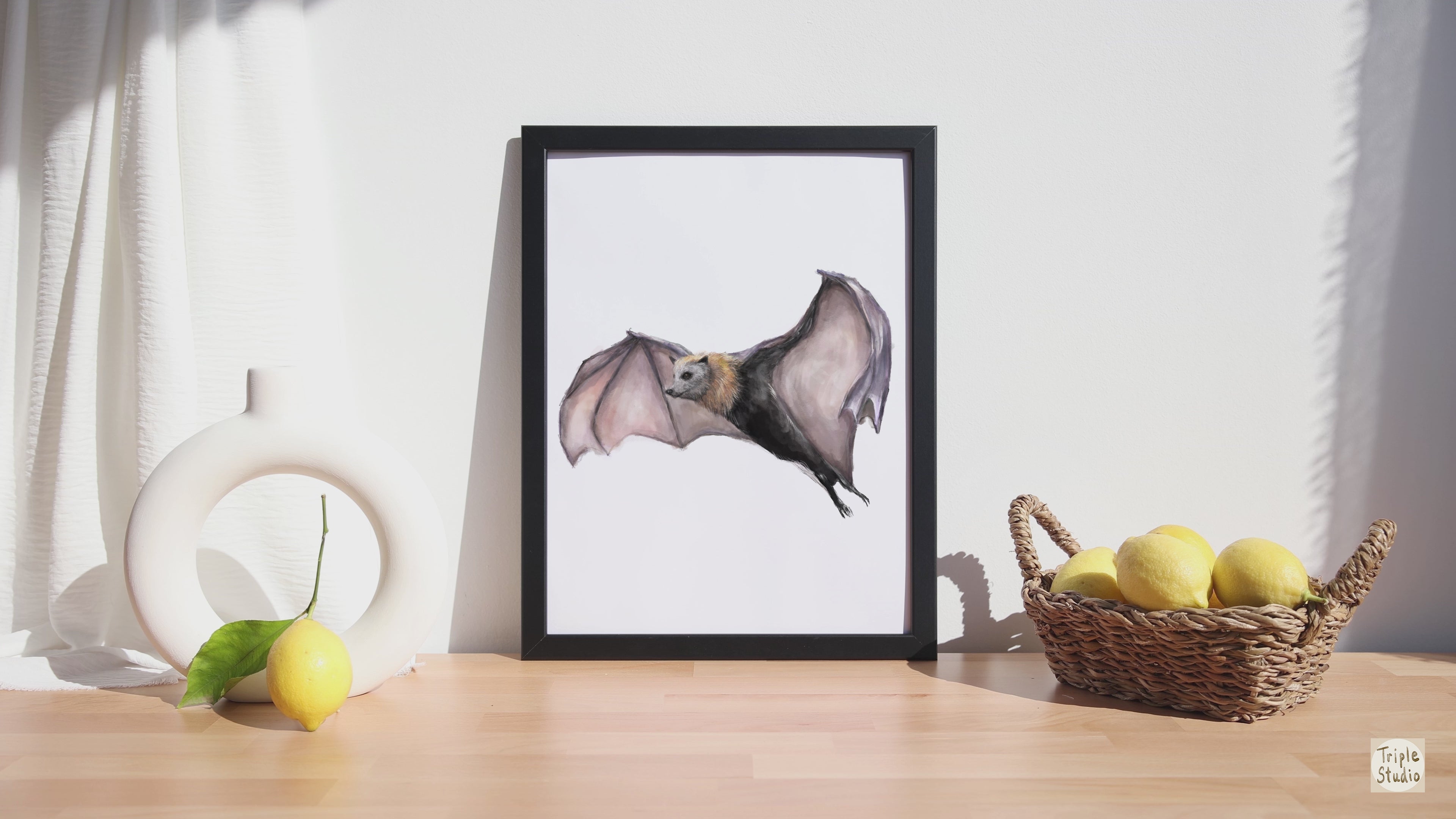 Bat Wall Art - Gothic Steampunk Painting for Gender Neutral Room Decor, Vampire Dark Theme for Home Living Room Bedroom Office Decoration