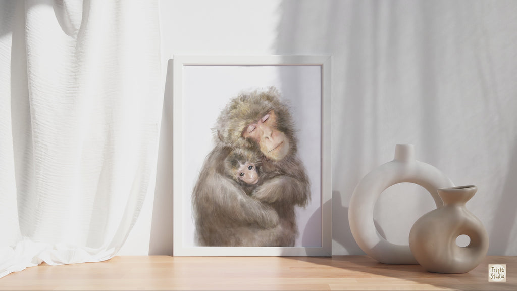 Baby Monkey and Mother Art Print