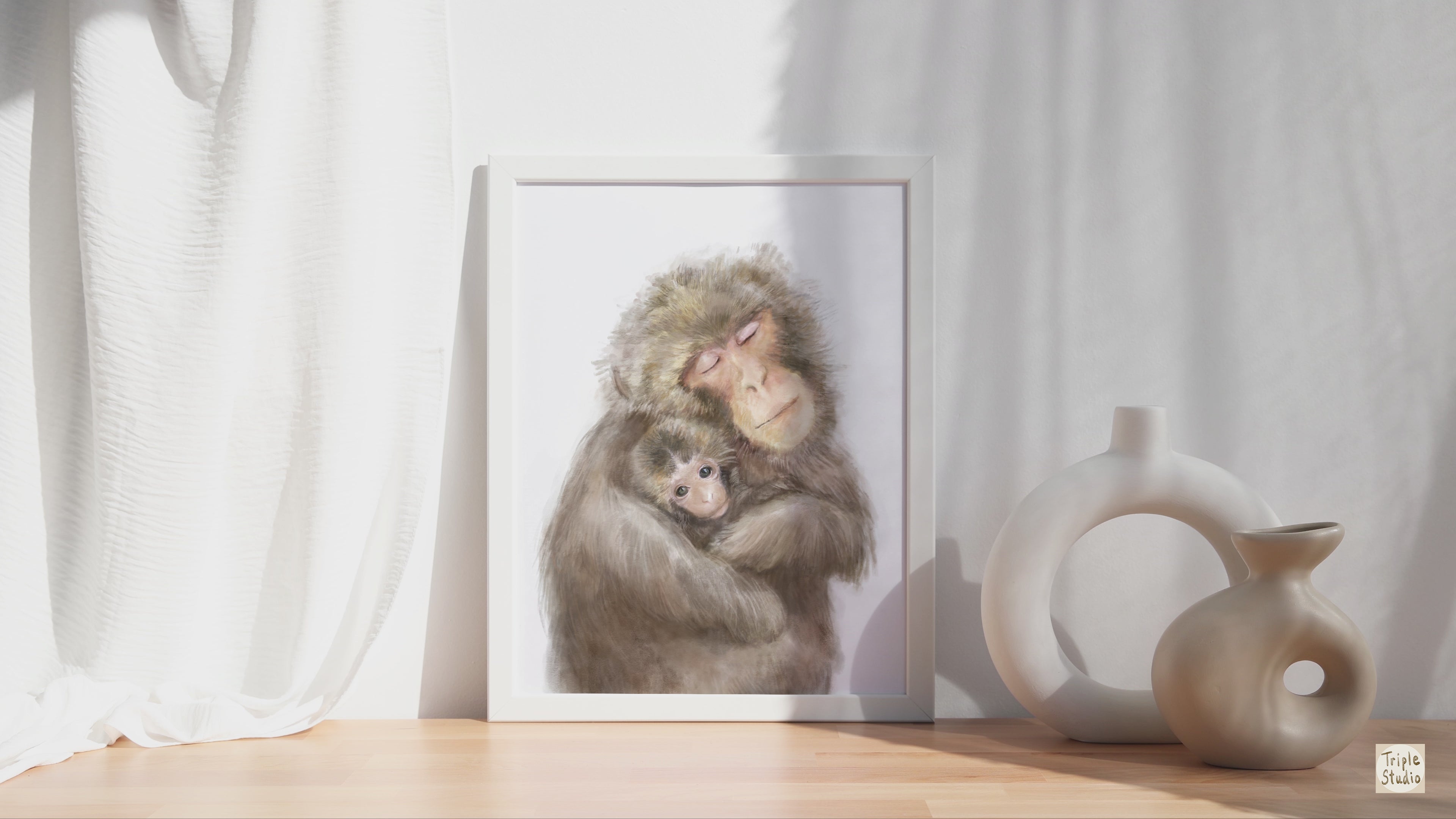 Baby Monkey and Mother Art Print
