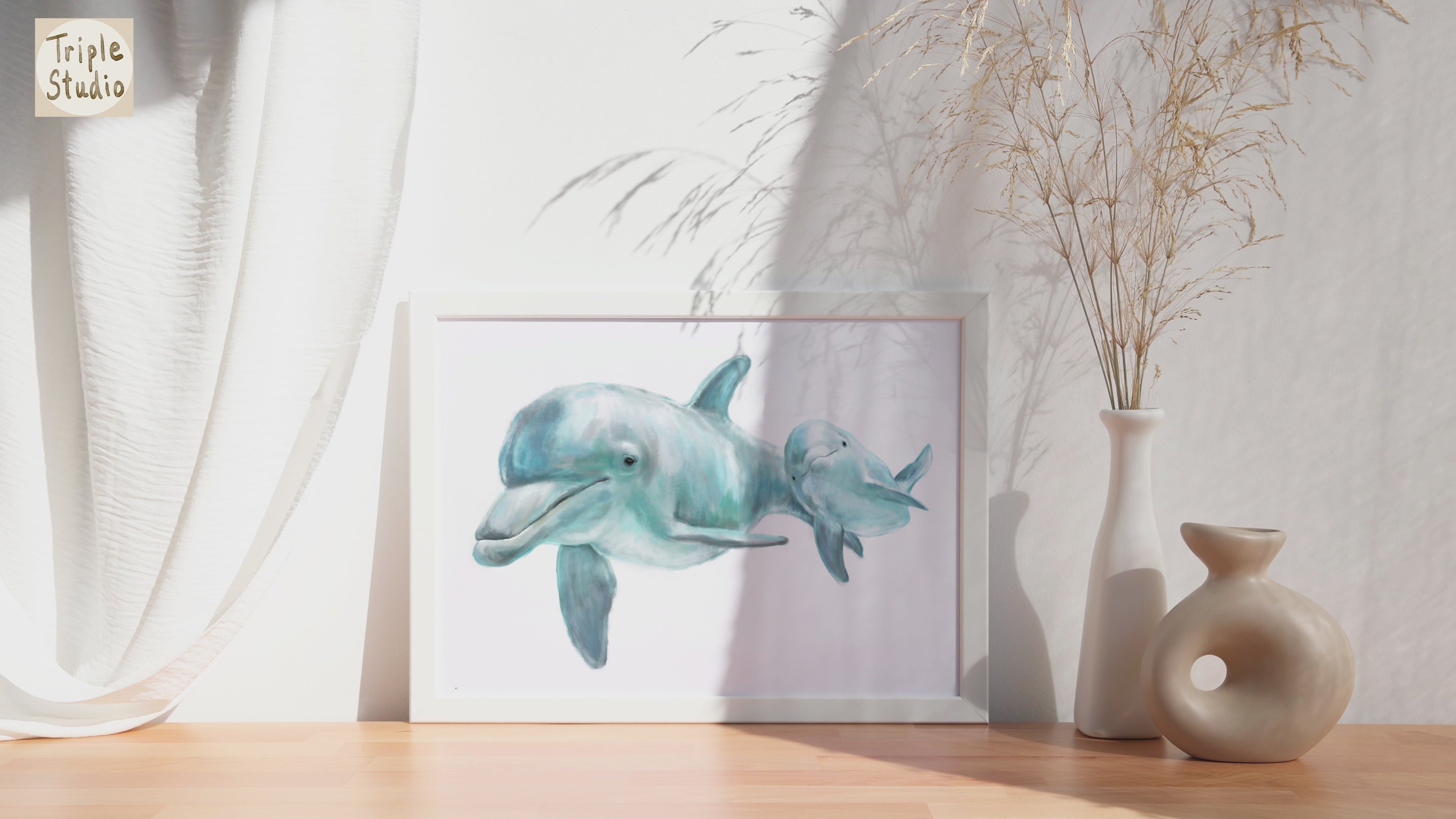 Baby Dolphin and Mom Ocean Art Print