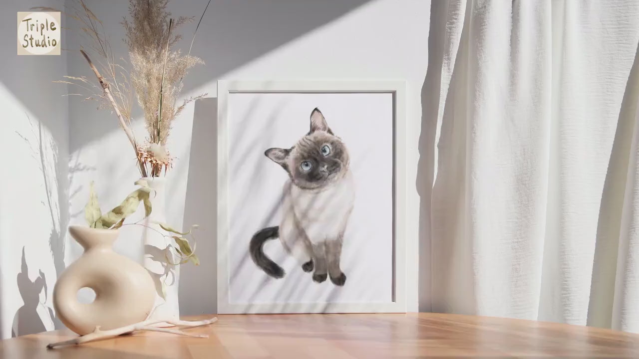 Siamese Cat Print - Watercolor Painting, Home Wall Decor, Portrait, Crazy Cat Lady, Cat Mom, Cat Lover Gift, Minimal