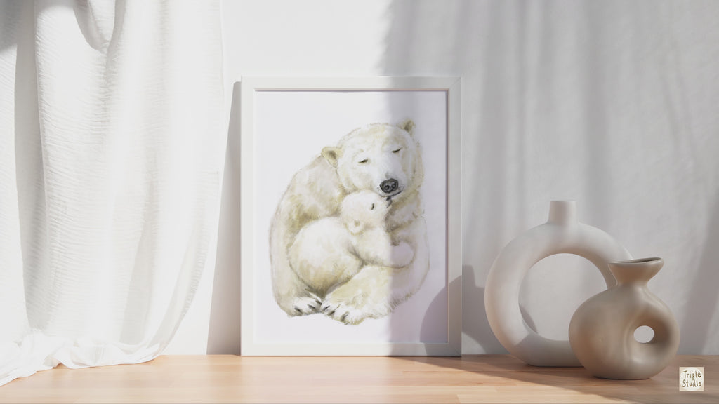 Polar Bear Baby and Mother Art Print