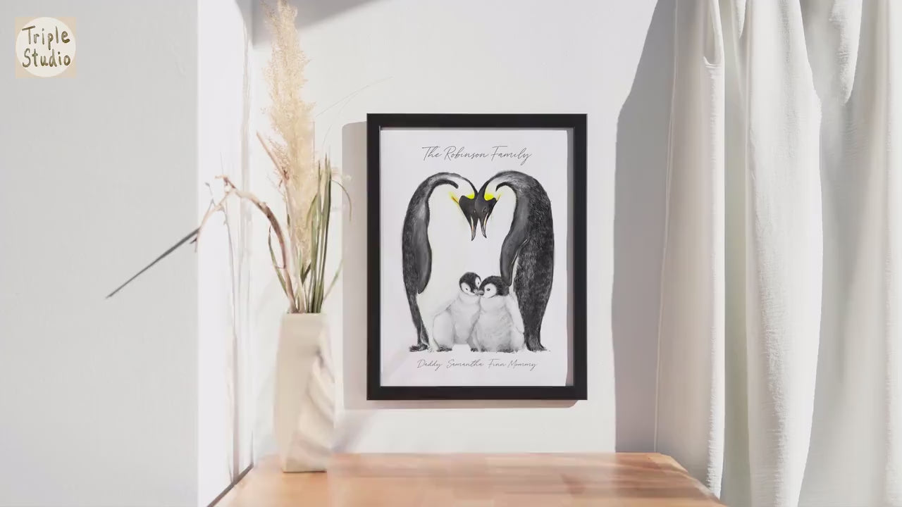 Personalized Family Wall Art | Penguin Family Painting