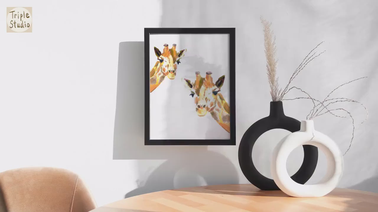 Giraffe Art Print - Safari Wall Art - Baby Shower Gift - Nursery Baby Room - Boho Minimalist Watercolor Painting