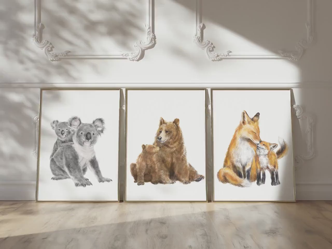 Brown Baby Bear n Mom Nursery Art Print, Grizzly Rustic Cabin Wall Painting, Kids Room Decor, Woodland Forest Animal, Signed by Artist