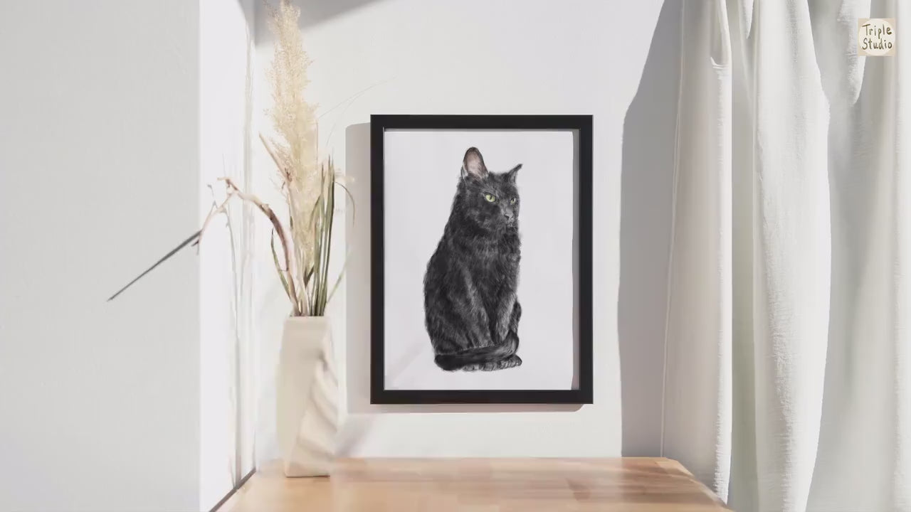 Bombay Black Cat Wall Art | Modern Watercolor Painting, Sleek Home Decor, Crazy Cat Lady, Cat Lover Unique Gift, Minimal, Signed by Artist