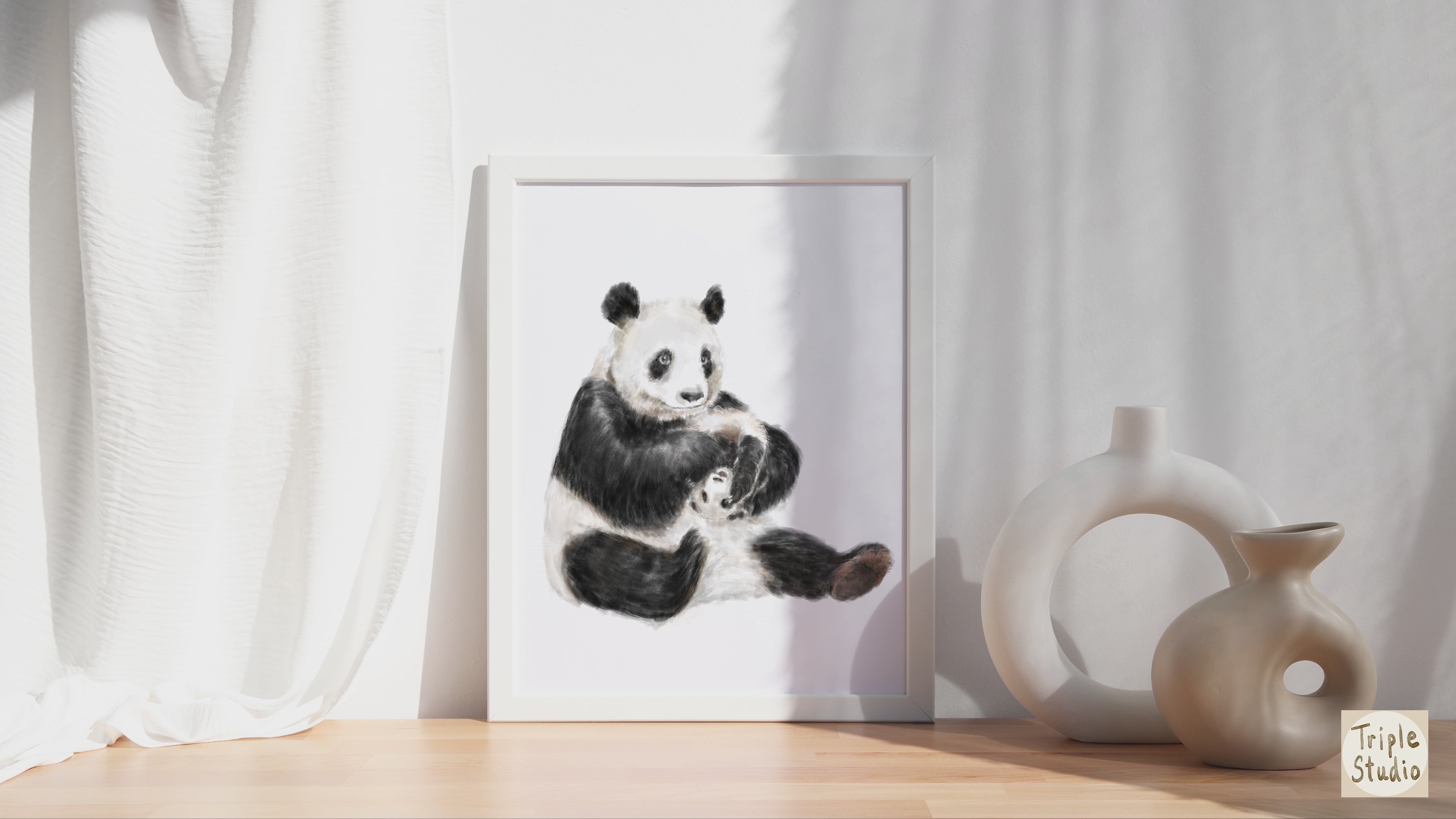 Panda Mom and Cub Art Print