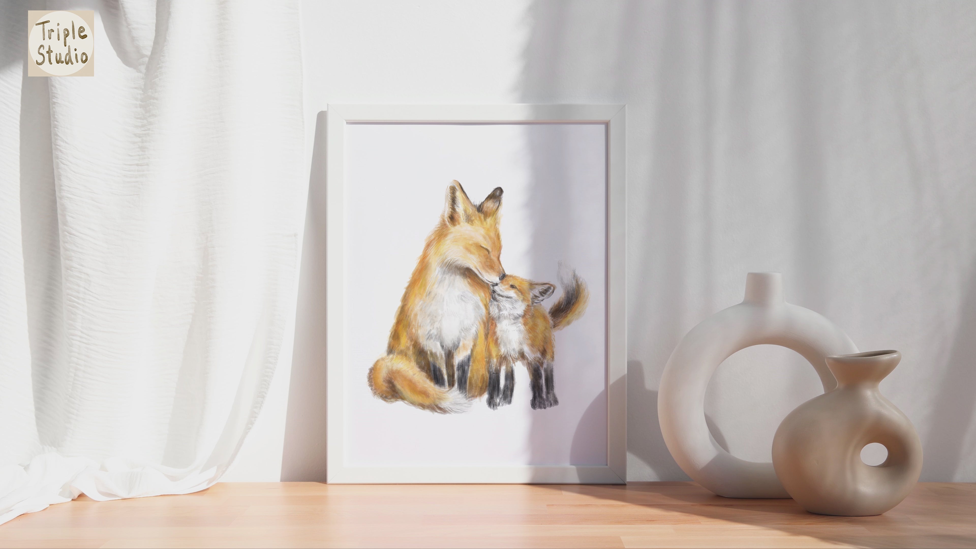 Fox Mom and Baby Art Print