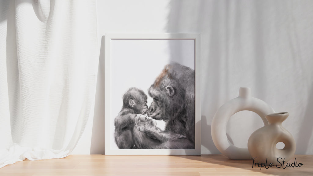 Baby Gorilla and Mom Art Print