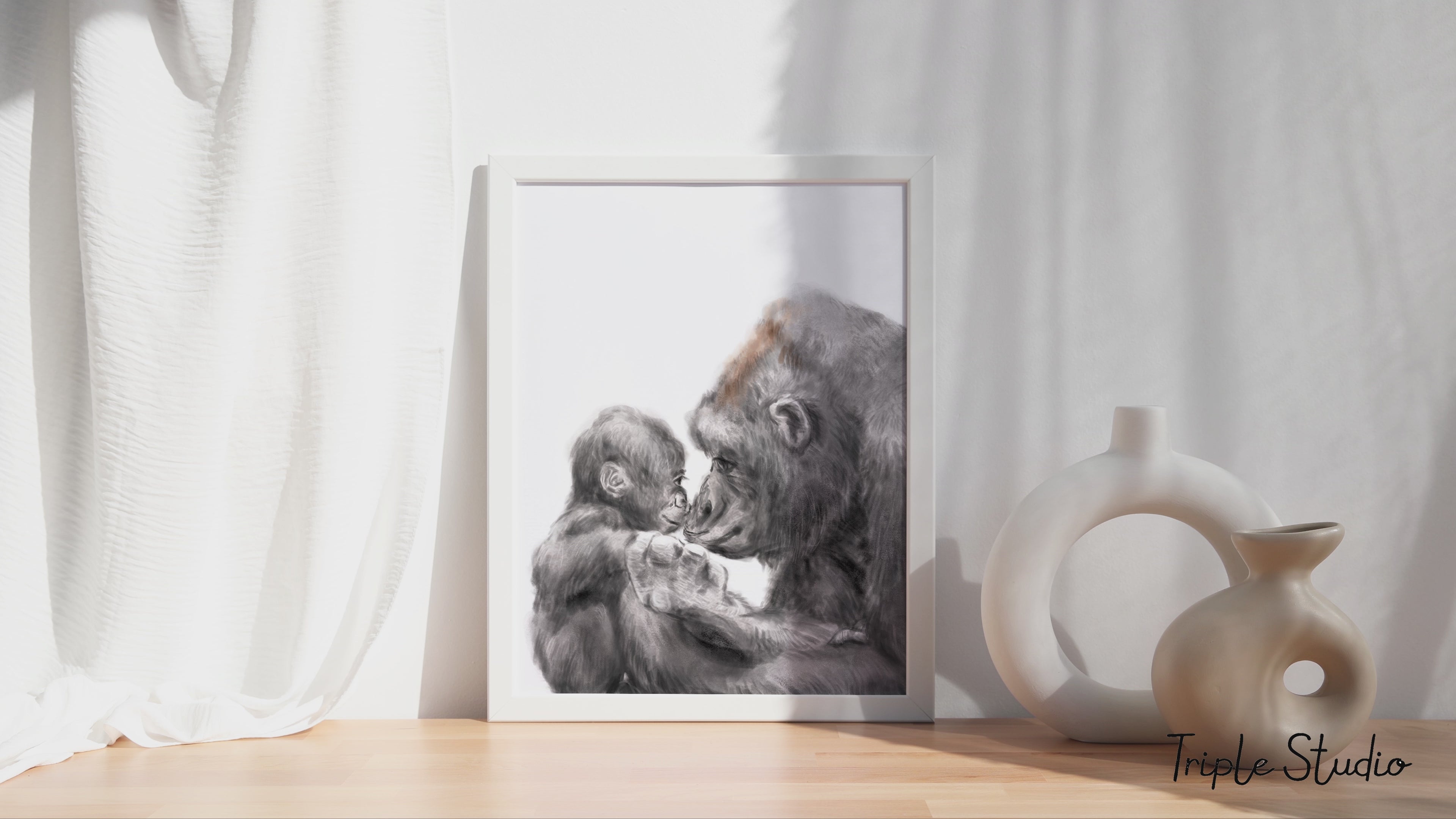 Baby Gorilla and Mom Art Print