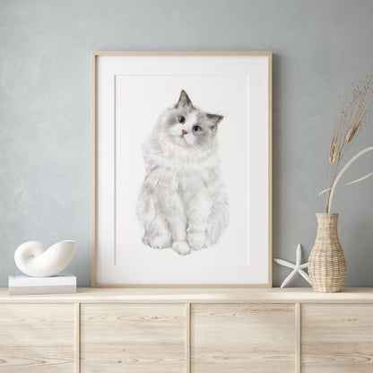 Ragdoll Cat Watercolor Painting for Modern Wall Decor