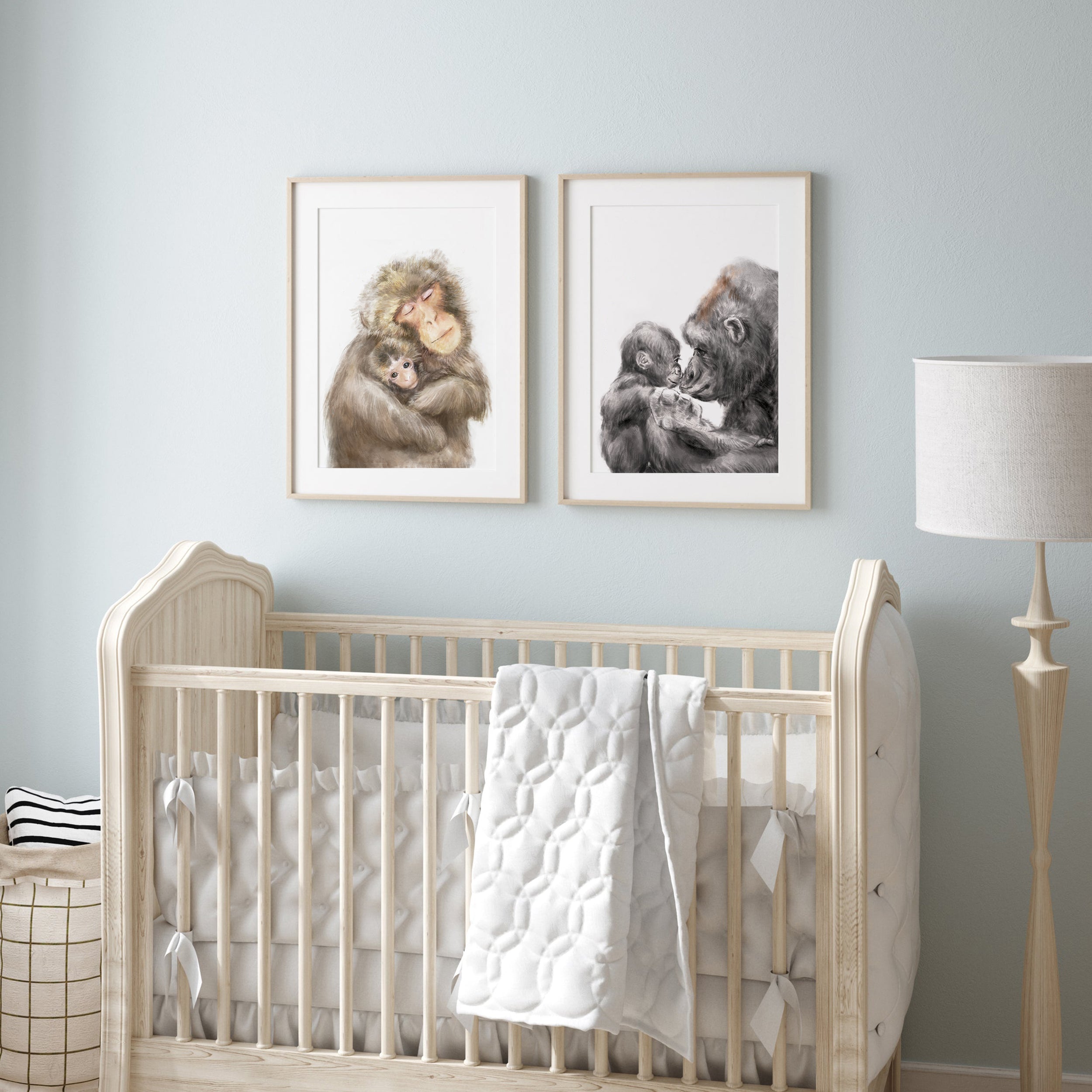 Baby Monkey and Mother Art Print