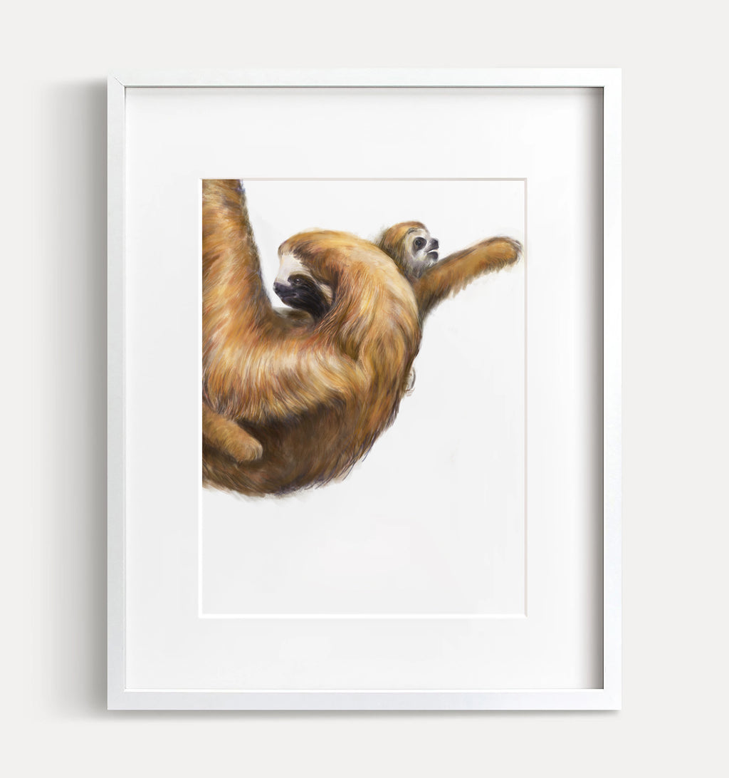 Baby Sloth and Mom Art Print