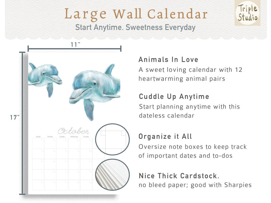 DATELESS Extra Large Wall Calendar with Magnetic Poster Hanger - Dear Love