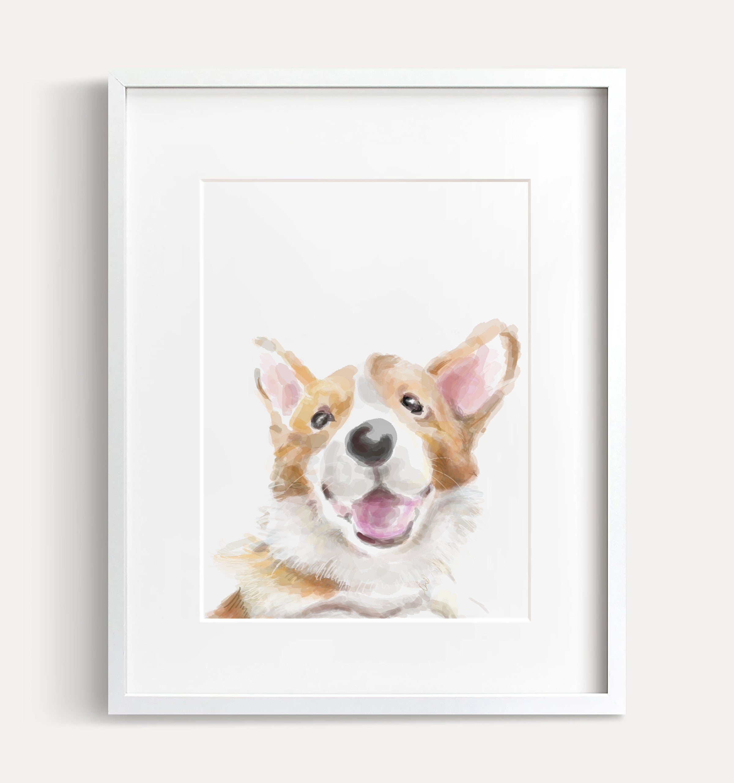 Happy Corgi Dog Wall Art: Pembroke Welsh Puppy Modern Watercolor Painting