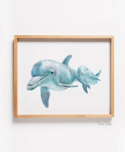 Baby Dolphin and Mom Ocean Art Print