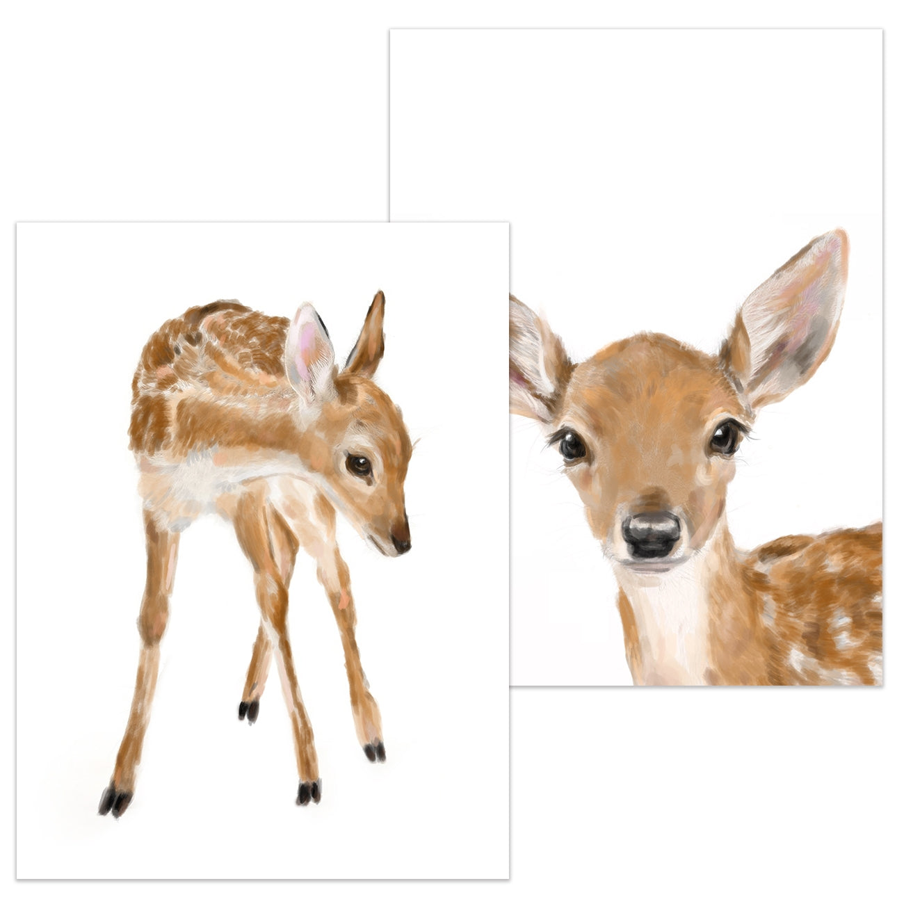 Baby Fawn Wall Art, Bambi Nursery Girl Room Decor, Cute Woodland Animals, Boho Minimalist, Neutral Forest Painting for Bedroom