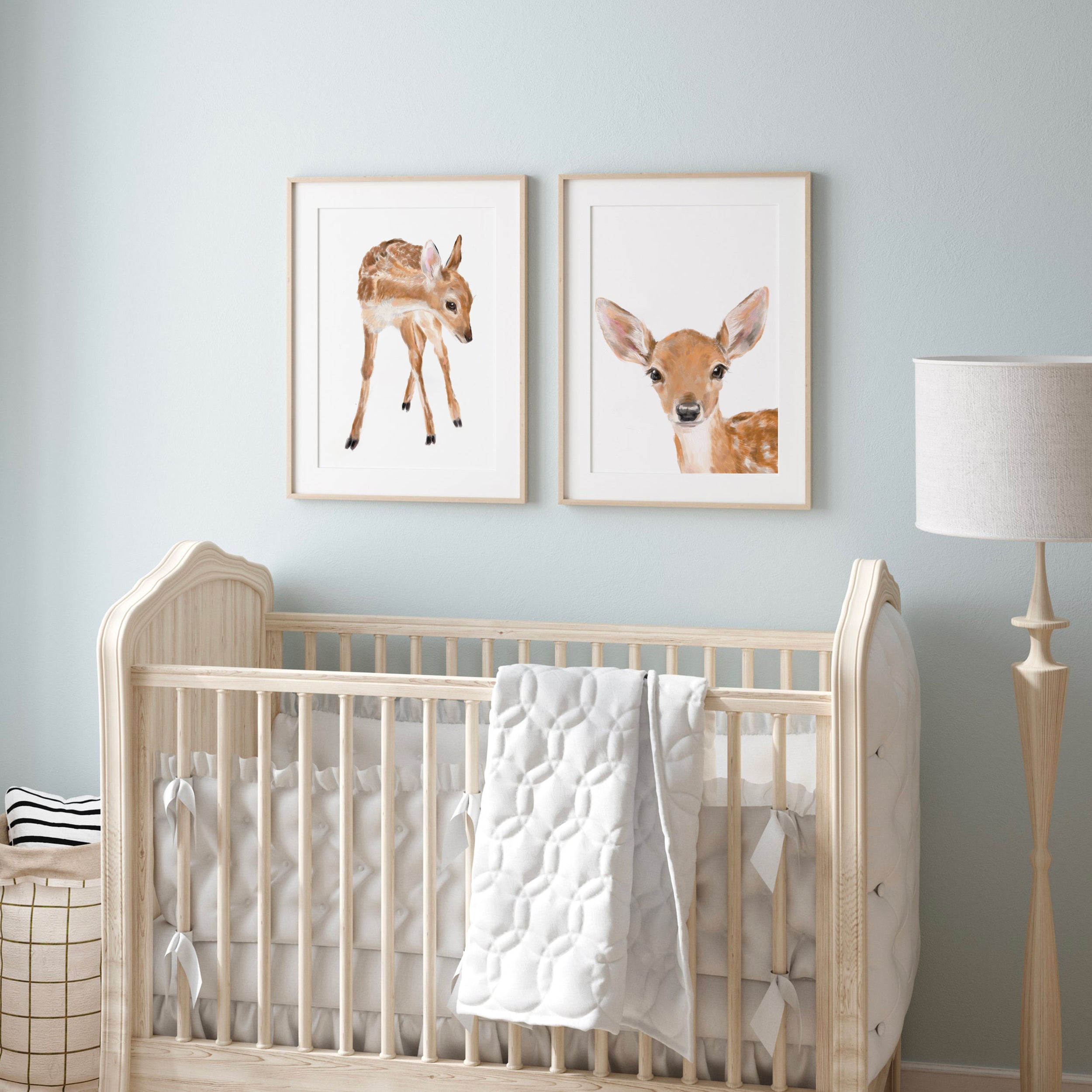 Baby Fawn Wall Art, Bambi Nursery Girl Room Decor, Cute Woodland Animals, Boho Minimalist, Neutral Forest Painting for Bedroom