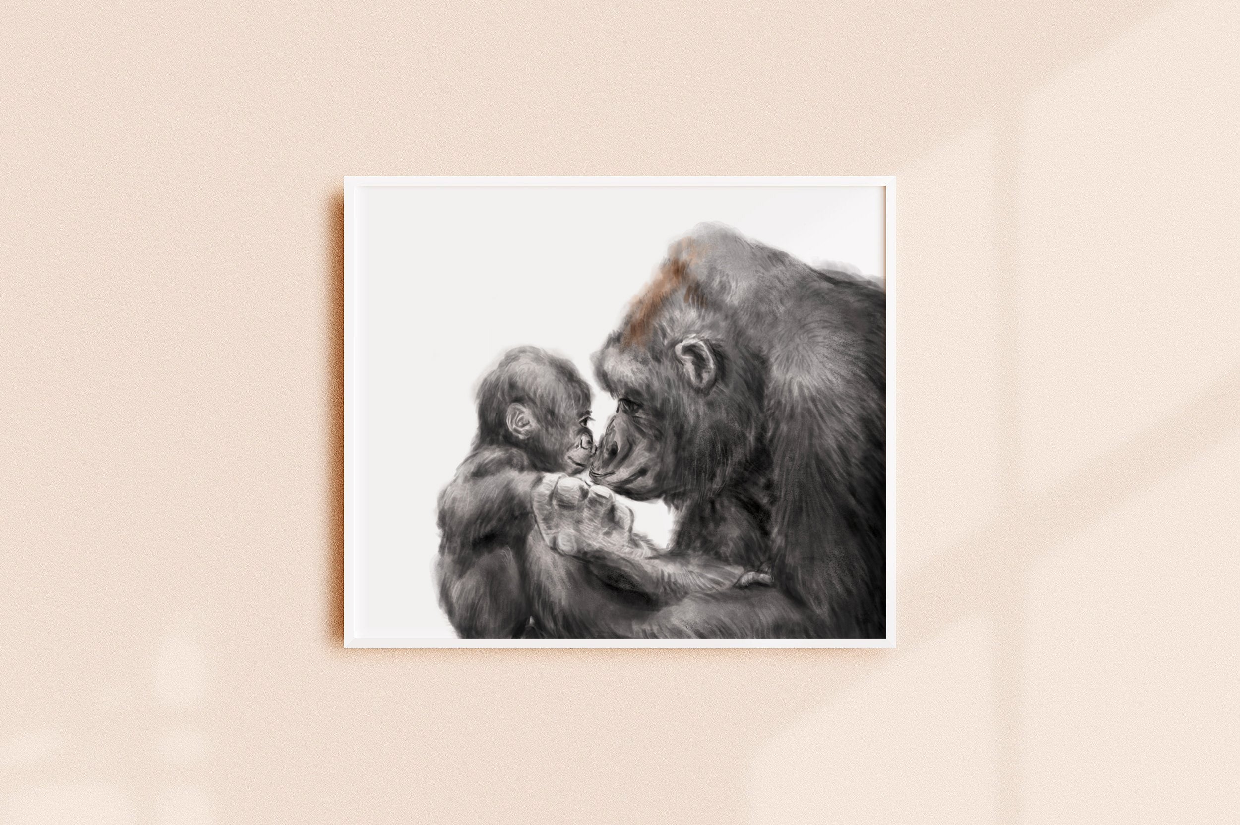 Baby Gorilla and Mom Art Print