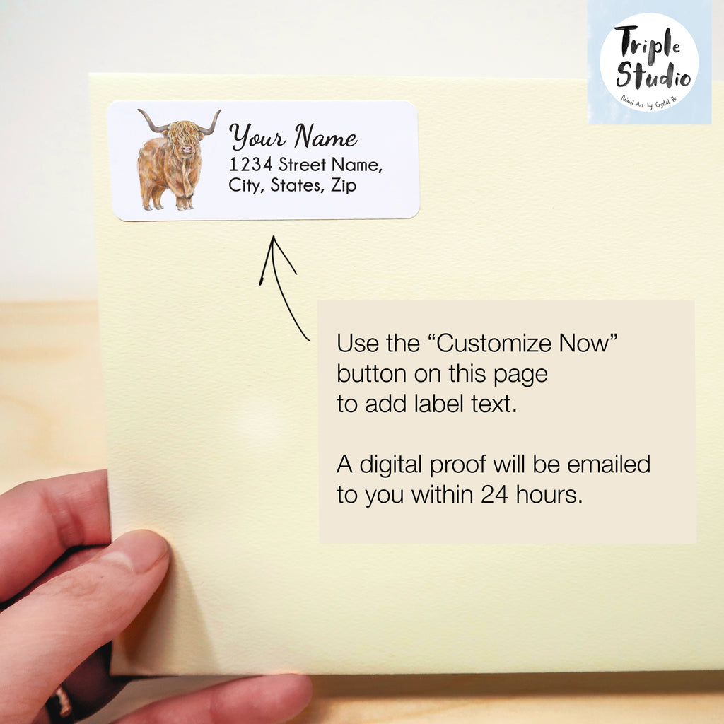Cow Patch Label Personalized Address Labels - Set of 120 Highland Cow Stickers ...