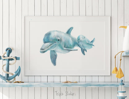 Dolphin Mom and Baby Art Print