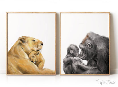 Lion Mom and Baby Art Print