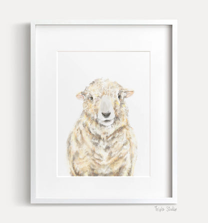 Farmhouse Sheep Art Print - "I am the Good Shepherd", Bible Decor, Lamb Painting, Nursery Animal Artwork, Rustic Wall Poster, Original
