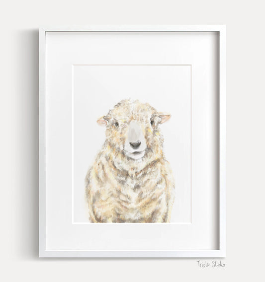 Farmhouse Sheep Art Print - "I am the Good Shepherd", Bible Decor, Lamb Painting, Nursery Animal Artwork, Rustic Wall Poster, Original