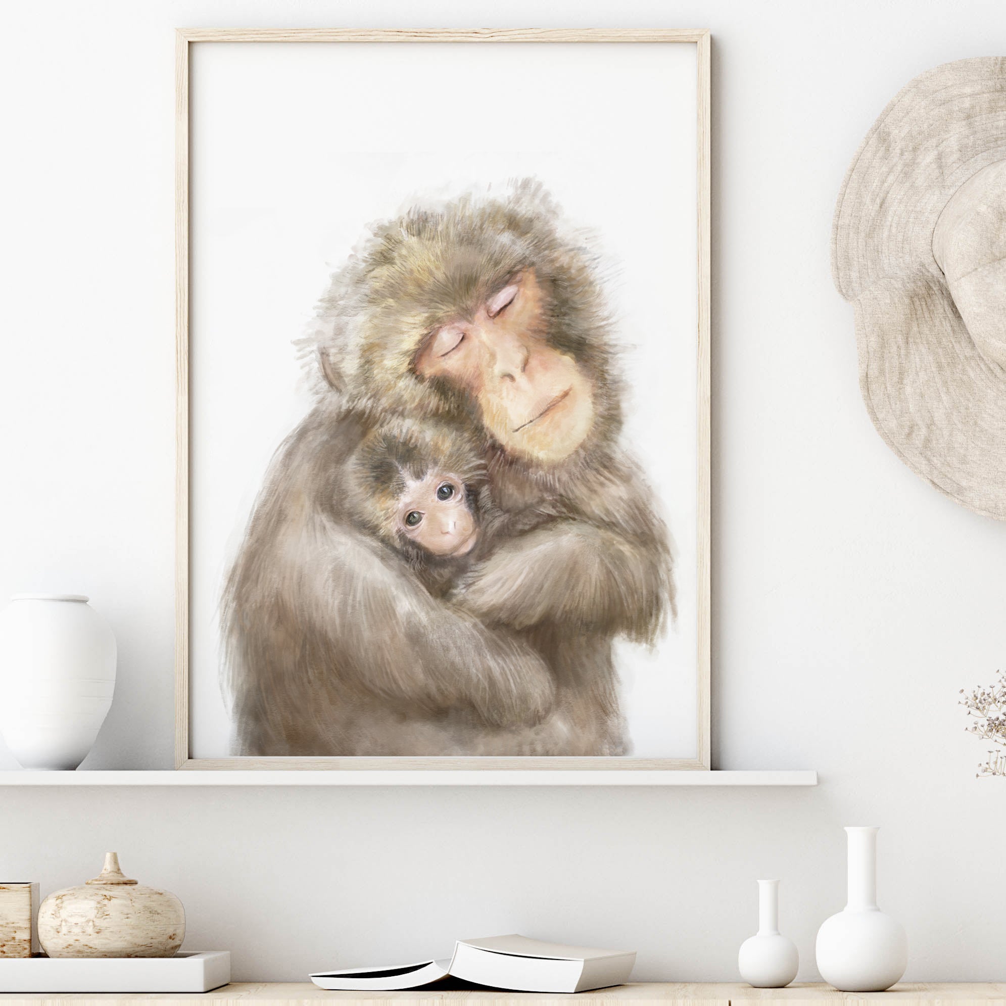 Baby Monkey and Mother Art Print