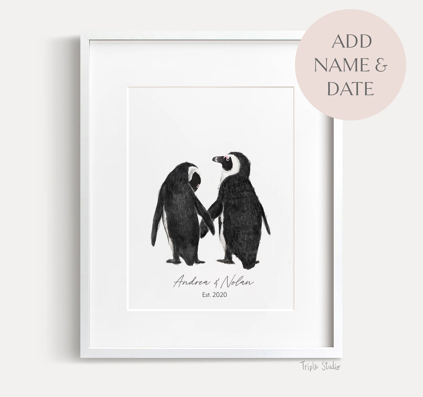 Personalized Gift for Couples with Names & Date | Penguins in Love