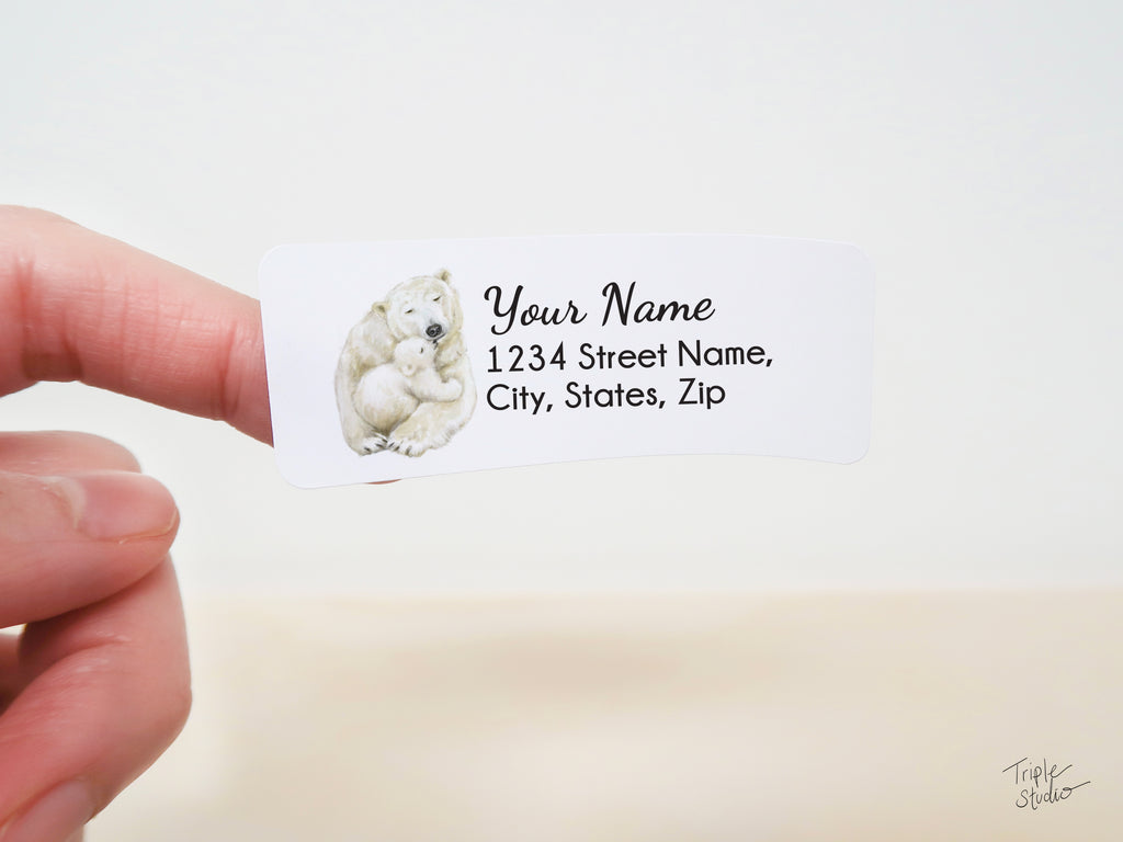 Polar Bear Mom and Cub - Holiday Personalized Address Label