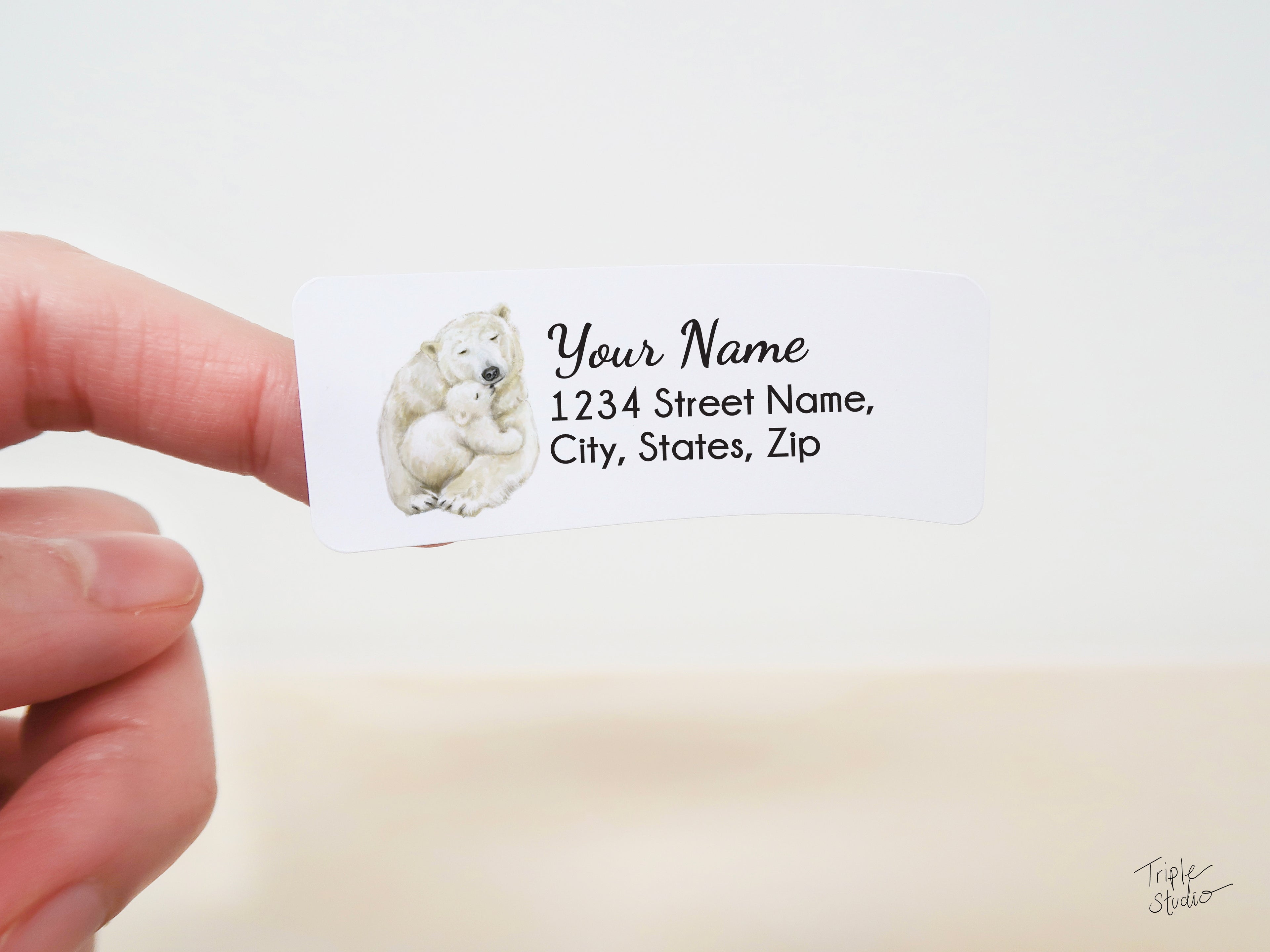 Polar Bear Mom and Cub - Holiday Personalized Address Label