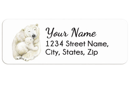 Polar Bear Mom and Cub - Holiday Personalized Address Label