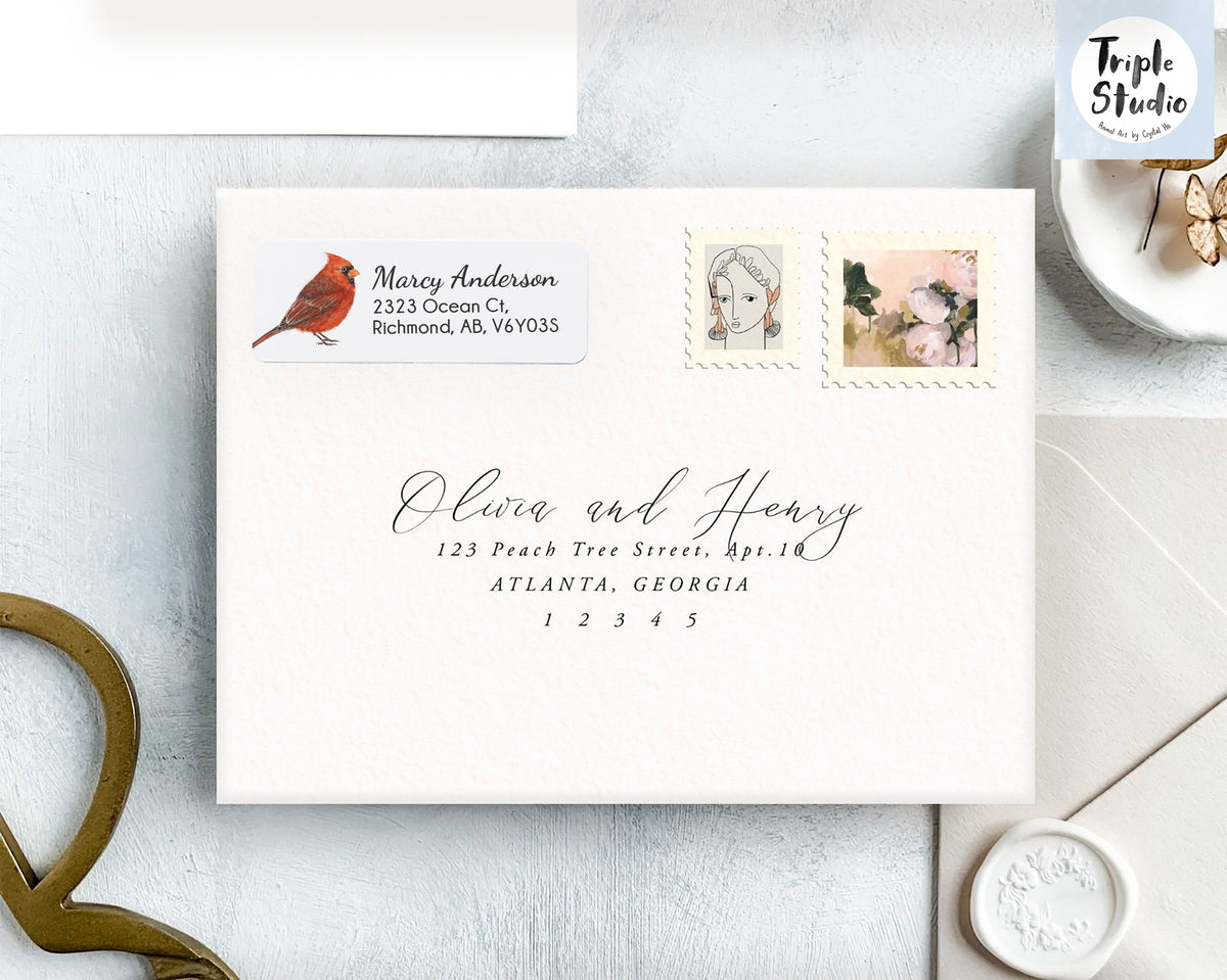 Red Cardinal Personalized Address Labels - Set of 120, Housewarming ...