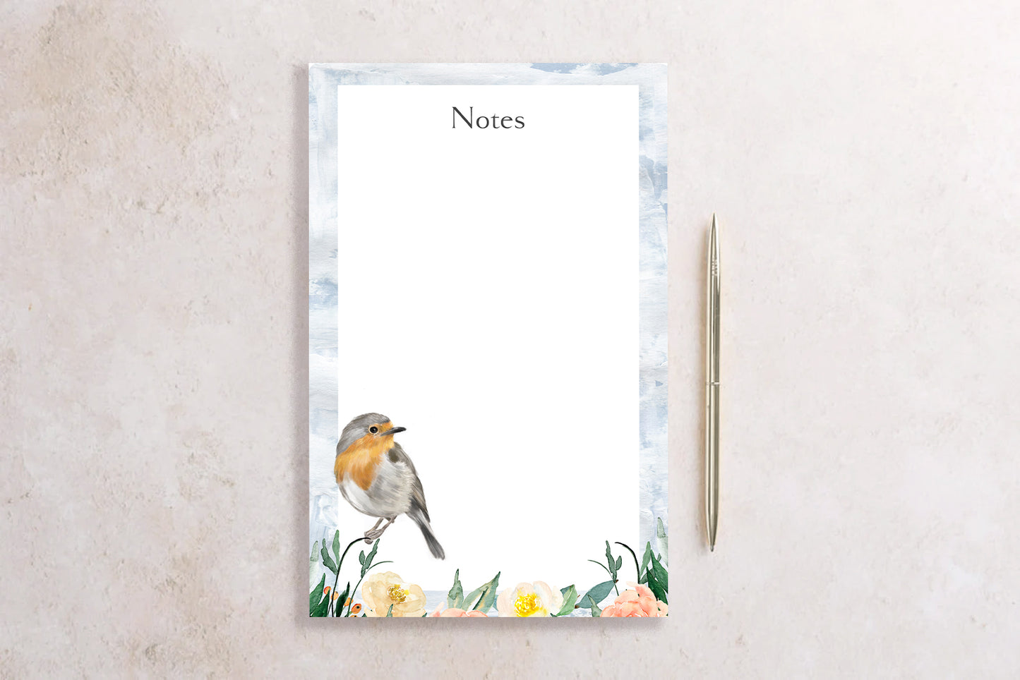 Blank Notepad | Robin Bird in the Spring Garden