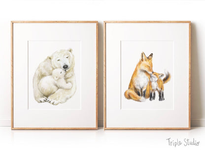 Polar Bear Baby and Mother Art Print